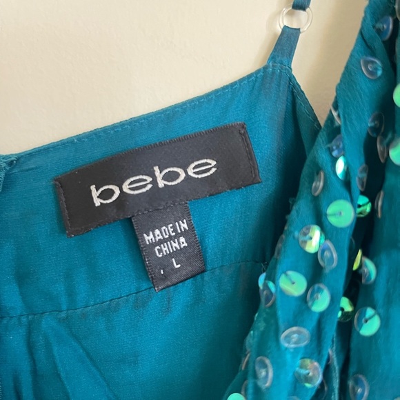 Bebe Silk Blended Sequin Mini Drop  Waist Dress Women Size L US - Picture 6 of 6